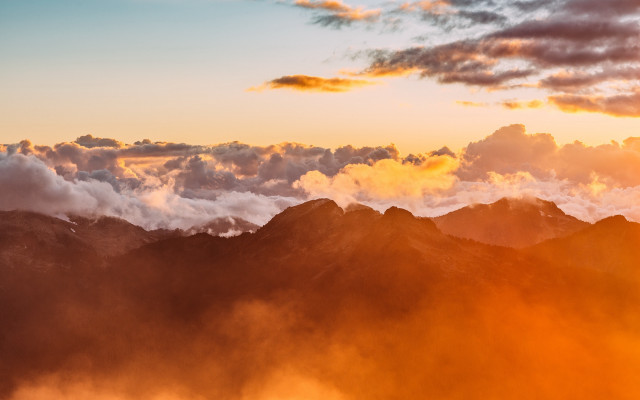 Mountain range plane clouds sunset free wallpaper for desktop - medium preview image