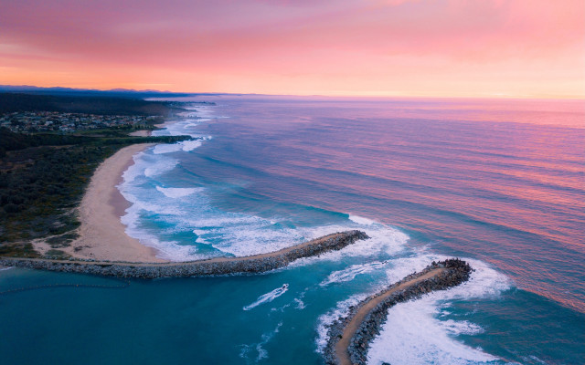 Pier beach sunset pink sky free wallpaper for desktop - medium preview image