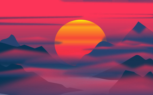 Sunset mountains red sky clouds free wallpaper for desktop - medium preview image