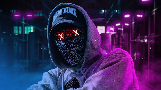 Cyberpunk hoodie mask night city free wallpaper for desktop - medium preview image