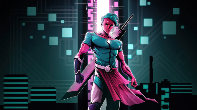 Woman pink outfit sword cityscape free wallpaper for desktop - medium preview image