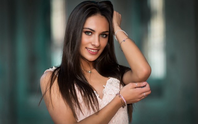 Woman white dress jewelry beauty free wallpaper for desktop - medium preview image