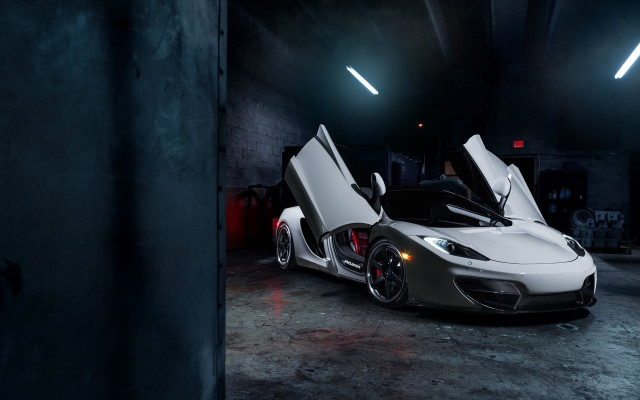White sports car garage open #4 free wallpaper for desktop - medium preview image