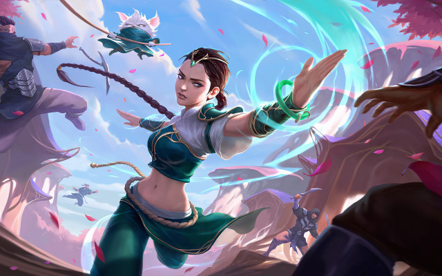 Woman green sword demon sky free wallpaper for desktop - medium preview image