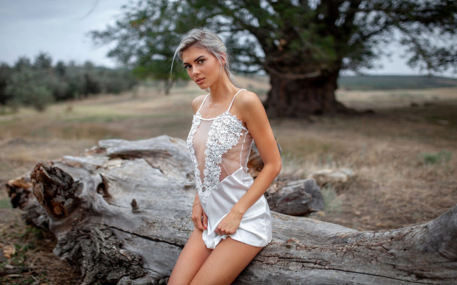 Woman white dress forest lake free wallpaper for desktop - medium preview image