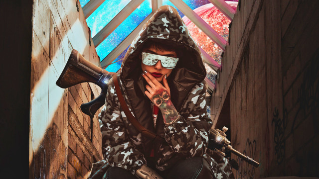 Woman hoodie sunglasses motorcycle tunnel free wallpaper for desktop - medium preview image
