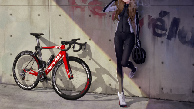 Woman bike leaning purse sneakers free wallpaper for desktop - medium preview image
