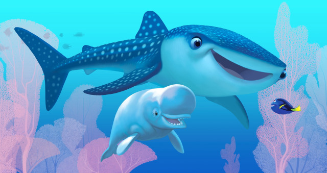 Cartoon whale dolphin swimming ocean free wallpaper for desktop - medium preview image