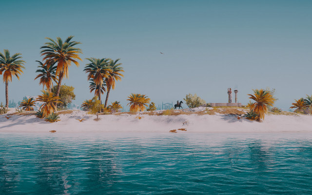 Beach palm trees lighthouse sky free wallpaper for desktop - medium preview image