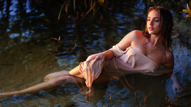 Pink dress water forest lake free wallpaper for desktop - medium preview image