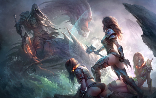 Fantasy woman bikini giant monster free wallpaper for desktop - medium preview image