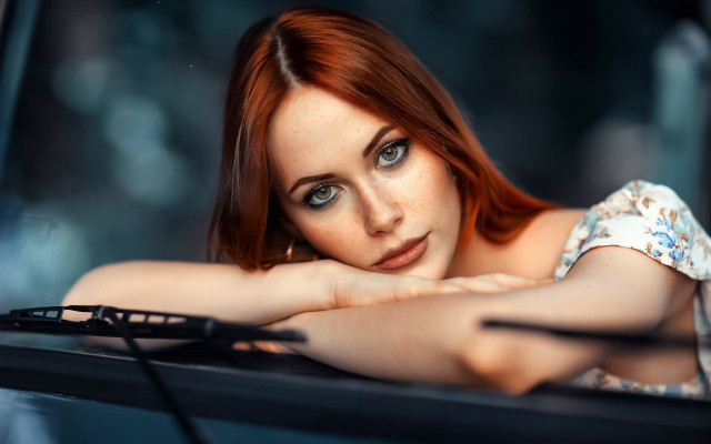Red haired woman portrait bokeh #4 free wallpaper for desktop - medium preview image