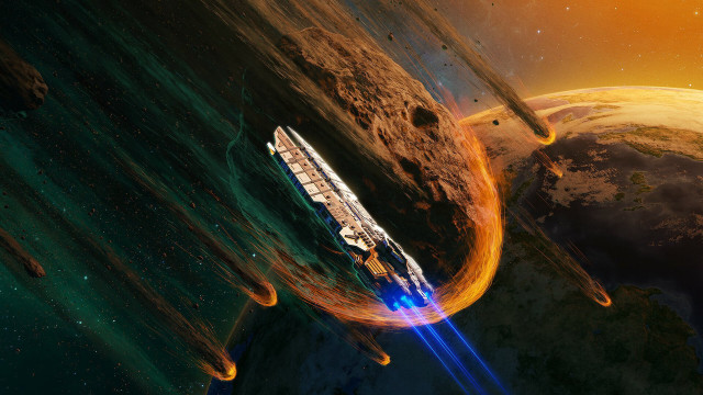 Space station planet orange glow free wallpaper for desktop - medium preview image