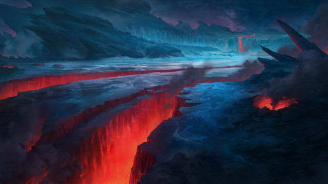 Lava waterfall red light matte free wallpaper for desktop - medium preview image