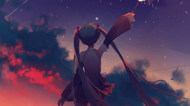 Girl star night sky space free wallpaper for desktop - medium preview image