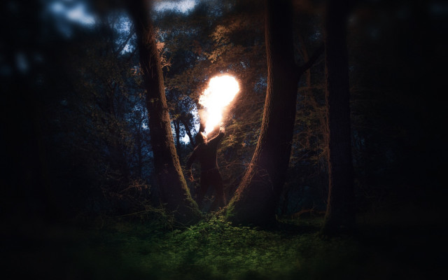 Dark forest bright light person free wallpaper for desktop - medium preview image