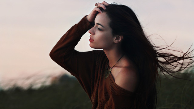 Woman longhair field hands on free wallpaper for desktop - medium preview image