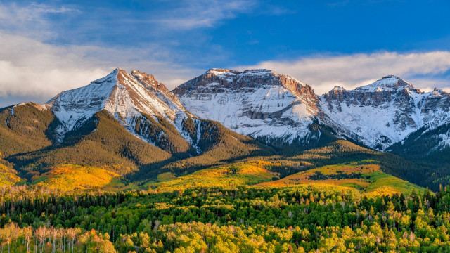 Mountain range snow trees blue free wallpaper for desktop - medium preview image