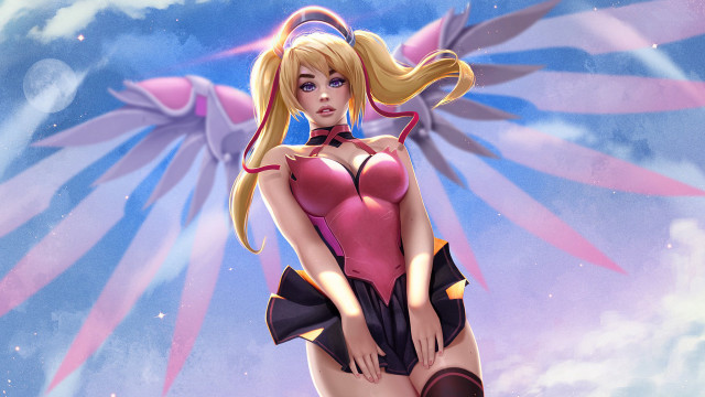 Fantasy woman pink wings blonde free wallpaper for desktop - medium preview image