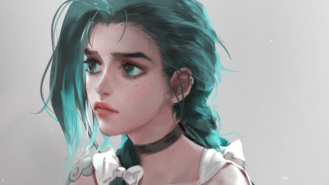 Green hair white shirt black free wallpaper for desktop - medium preview image