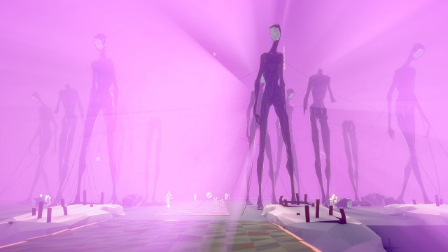 Mannequins purple light carpeted room free wallpaper for desktop - medium preview image