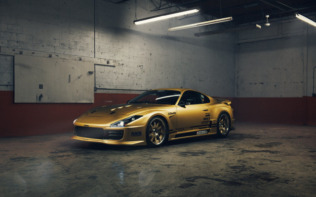 Gold sports car garage red free wallpaper for desktop - medium preview image