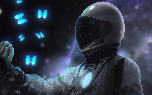 Space suit butterfly glowing jet free wallpaper for desktop - medium preview image
