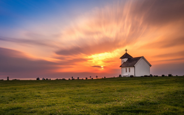 Church cross sunset cloudy field free wallpaper for desktop - medium preview image
