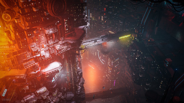 Futuristic city lights wires cyberpunk free wallpaper for desktop - medium preview image