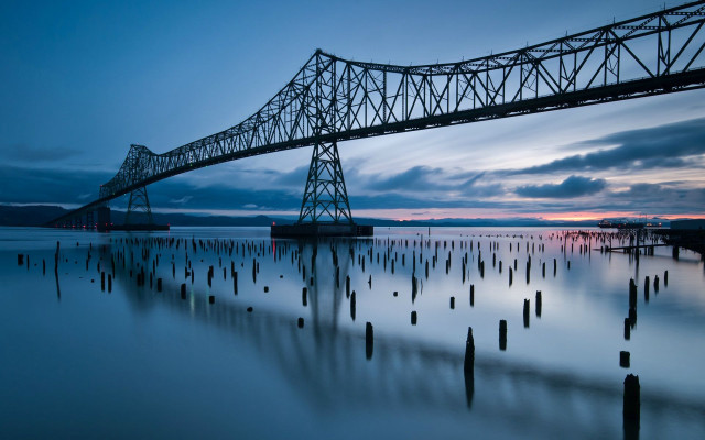 Large bridge water dusk sky free wallpaper for desktop - medium preview image