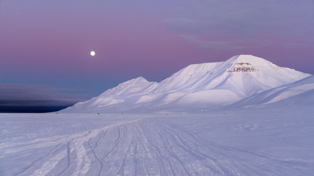Snow mountain fullmoon trail matte free wallpaper for desktop - medium preview image