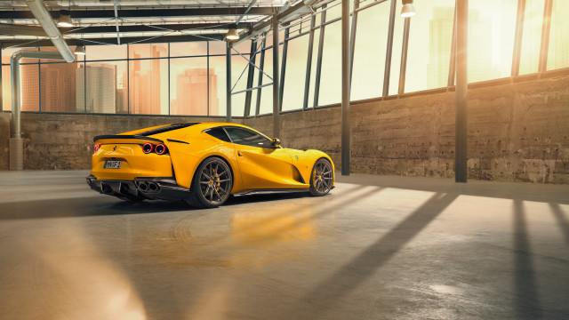 Yellow sports car garage city free wallpaper for desktop - medium preview image