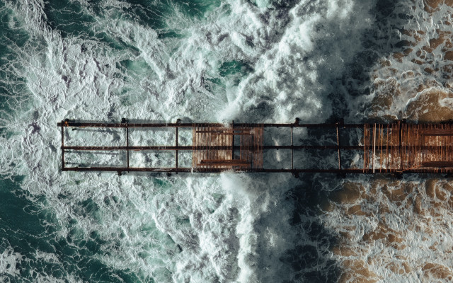 Rusty pier ocean birdseye microscopic free wallpaper for desktop - medium preview image