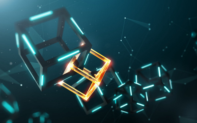 Neon cube 3d planet starry free wallpaper for desktop - medium preview image