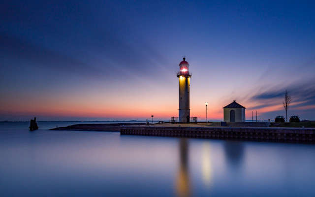Lighthouse night colorful sky mystical free wallpaper for desktop - medium preview image