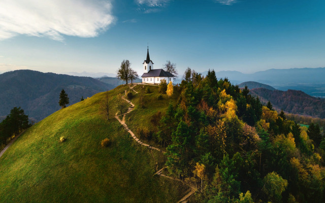 Church hill steeple landscape blue free wallpaper for desktop - medium preview image