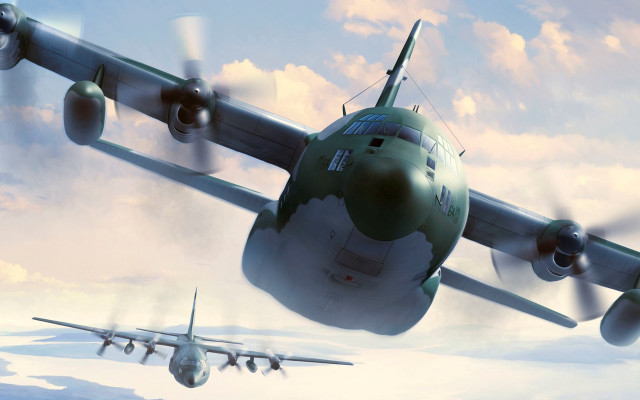 Large green airplane cloudy sky free wallpaper for desktop - medium preview image