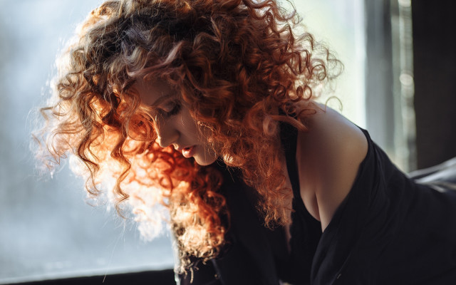 Red curly hair woman phone free wallpaper for desktop - medium preview image