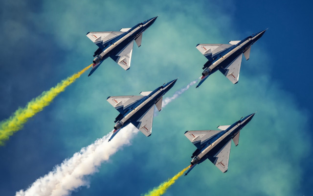 Jets green smoke flying formation free wallpaper for desktop - medium preview image