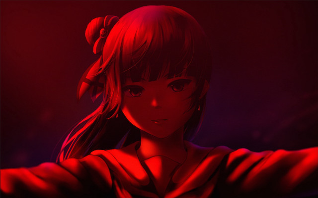 Girl ponytail red dress holography free wallpaper for desktop - medium preview image