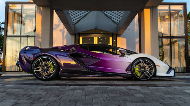 Purple white sports car night free wallpaper for desktop - medium preview image