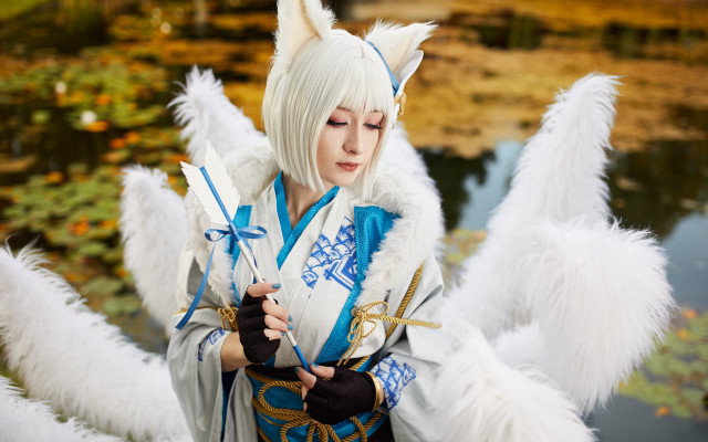 Woman fox kimono wings sword free wallpaper for desktop - medium preview image