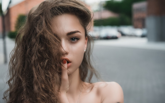 Woman long hair street portrait free wallpaper for desktop - medium preview image