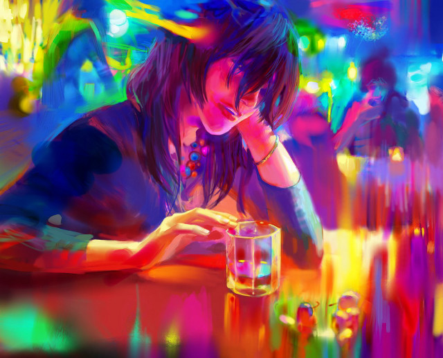 Woman sitting table glass water #2 free wallpaper for desktop - medium preview image