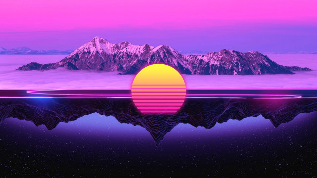 Sunset mountains water pink purple free wallpaper for desktop - medium preview image
