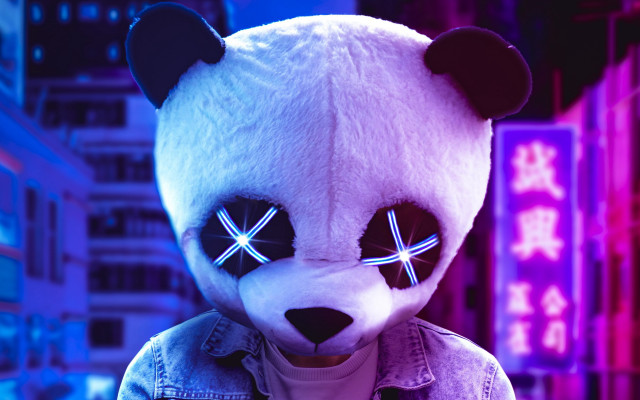 Stuffed panda glowing eyes denim free wallpaper for desktop - medium preview image