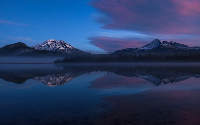 Mountain reflection lake dusk sky free wallpaper for desktop - medium preview image