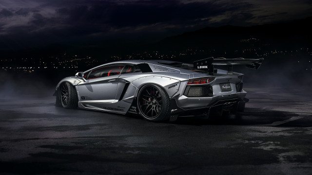 Silver sports car night city #2 free wallpaper for desktop - medium preview image