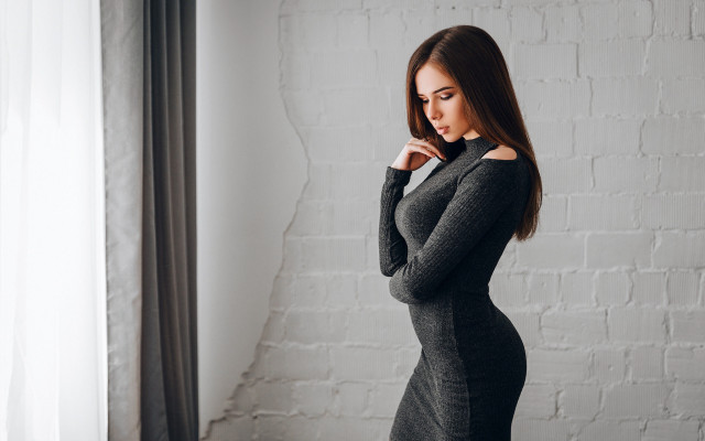 Woman dress posing brick wall free wallpaper for desktop - medium preview image