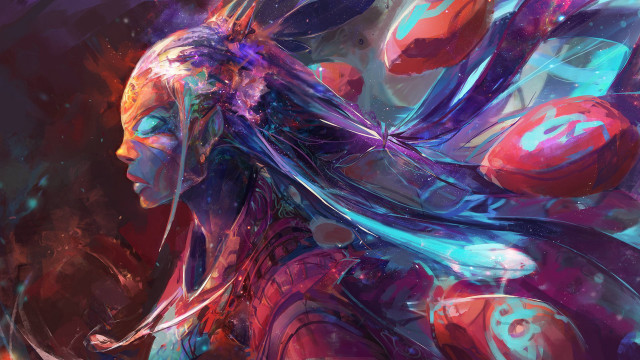 Woman colorful dress blue red free wallpaper for desktop - medium preview image